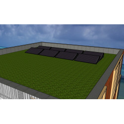 Sestava pro rovnou střechu; panely na plastových vaničkách „renusol console 15°“