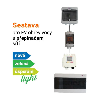 Sestava pro fotovoltaický ohřev vody NZÚ light s přepínačem sítí - MPPT regulátor SolarEco DZD1.x Mini
