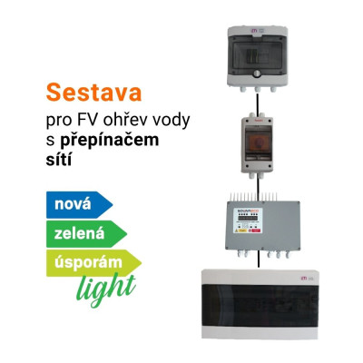 Sestava pro fotovoltaický ohřev vody NZÚ light s přepínačem sítí - MPPT regulátor SolarEco DZD1.x AC 3kW PUIT